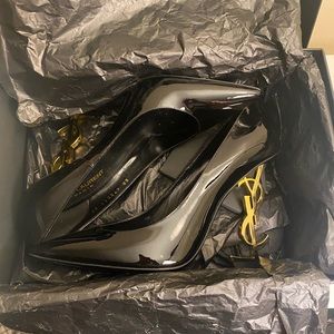 Saint Laurent YSL Gold Black Pump Heels Size: 9